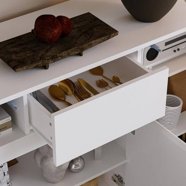ふふ FUFU&GAGA White 33.5 in. H Accent Cabinet with 3-Adjustable