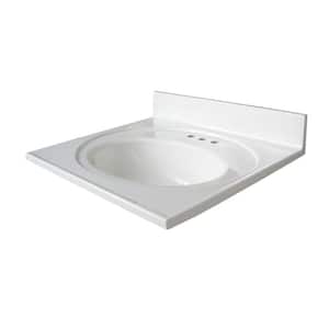 25 in. W x 22 in. D Cultured Marble White Round Single Sink Vanity Top in White