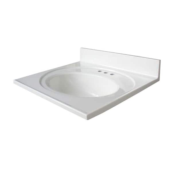 Glacier Bay 25 in. W x 22 in. D Cultured Marble White Round Single Sink Vanity Top in White