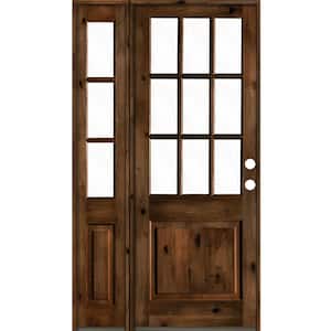 50 in. x 96 in. Alder 2 Panel Left-Hand/Inswing Clear Glass Provincial Stain Wood Prehung Front Door w/Left Sidelite