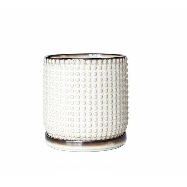 6 in. Smoked White Ceramic Planter (with Drainage & Saucer)