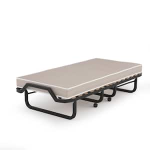 White Folding Bed with Twin Mattress, Rollaway Guest Bed with Sturdy Metal Frame and Foam Mattress