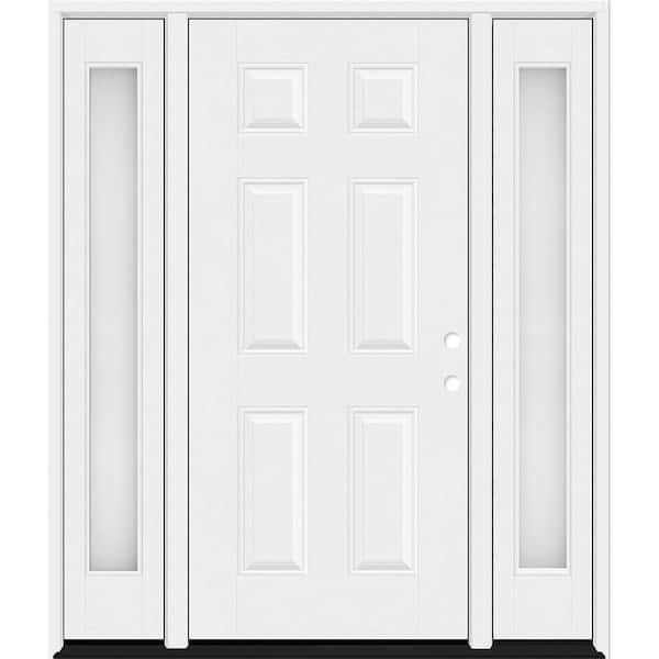 Regency 68 in. x 80 in. 6 Panel LHIS Unfinished White Mahogany Fiberglass Prehung Front Door Obscure 14 in. SLs 4-9/16