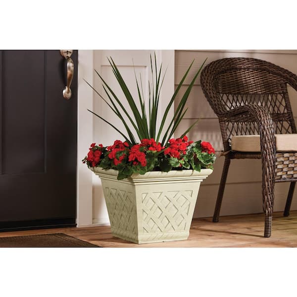 Frenchboro Large Cream Resin Square Planter (17 in. L x 17 in. W x 13.15 in. H)