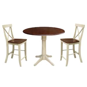 Olivia 3-Piece Almond and Espresso 42 in. Gathering Dropleaf Table and Alexa X back Stool Dining Set