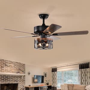 Modern 52 in. Indoor Black Ceiling Fan with Mosaic-Style Lampshade, 2-Color-Option Blades and Remote Included