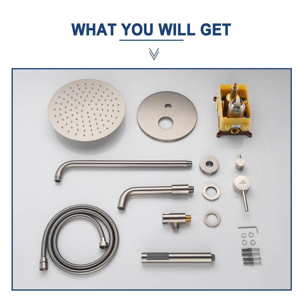 Brushed Nickel 10'' Wall Mount Rain Shower System with Handheld