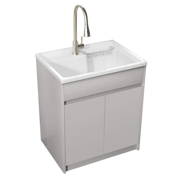 All-in-One 30 in. W x 22 in. D x 36 in. H Drop-in Freestanding Laundry Sink with Cabinet in Light Gray Utility Sink