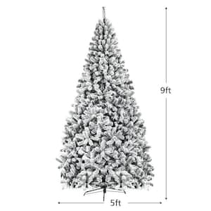 9 ft. Green Unlit Artificial Christmas Tree with Premium Snow Flocked Hinged