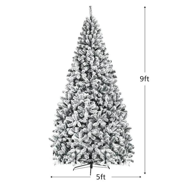 9 ft. Green Unlit Artificial Christmas Tree with Premium Snow Flocked Hinged