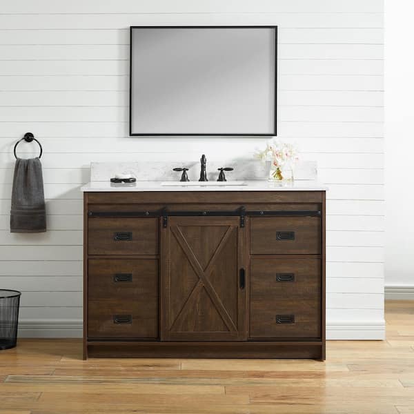 Carmen Tall White Marble Shelf and Black Ash Wood Bathroom Storage
