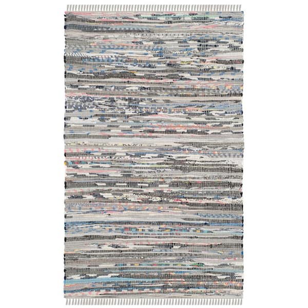 SAFAVIEH Rag Rug Gray Doormat 3 ft. x 4 ft. Gradient Striped Area Rug