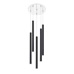 Forest 5 W 5 Light Chrome Integrated LED Shaded Chandelier with Matte Black Steel Shade