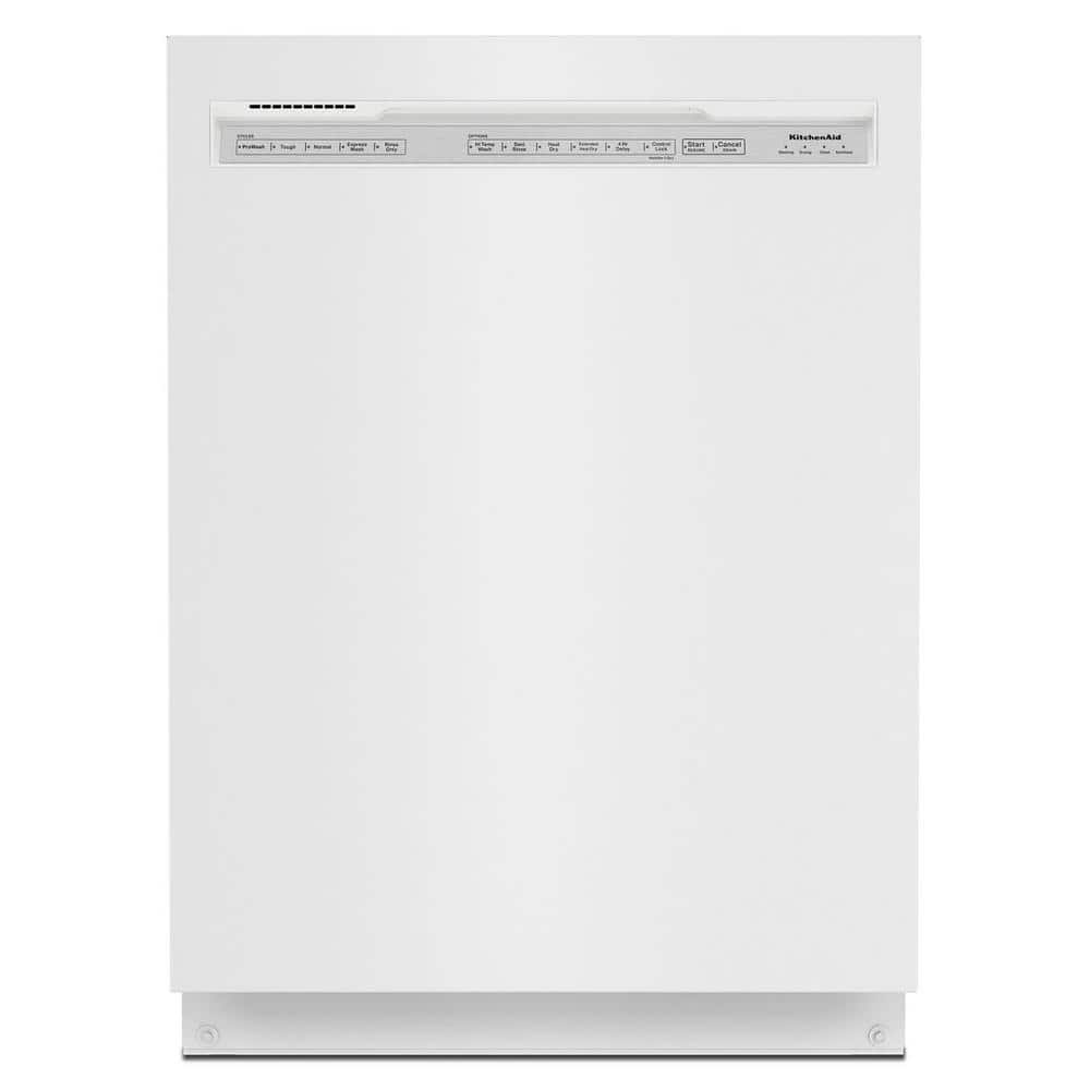 KitchenAid 24 in. White Front Control Tall Tub Dishwasher with Stainless SteelThird Level Rack, 39 DBA