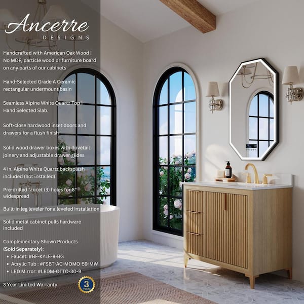 Turlington 36 in. W Single Sink Freestanding Bath Vanity in Oak with White Quartz Top