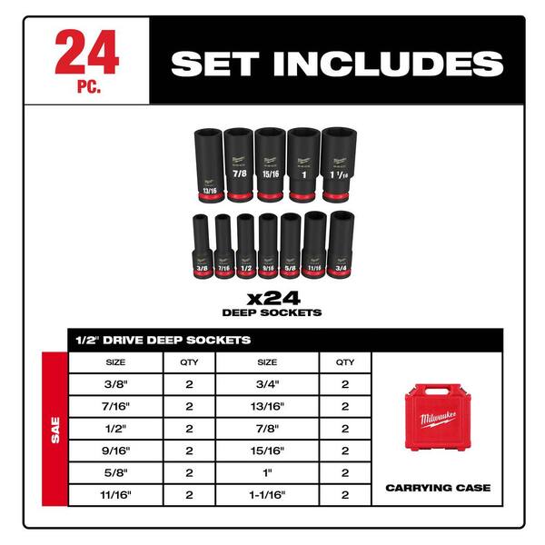 SHOCKWAVE 1/2 in. Drive SAE Deep Well Impact Socket Set (24-Piece)