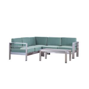 Cape Coral Silver 4-Piece Metal Patio Sectional Seating Set with Canvas Spa Sunbrella Cushions