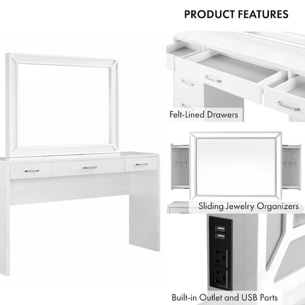 Furniture of America Crossroads White Vanity Table with 1 Mirror