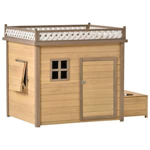 39.4 in. W Outdoor Wooden Dog House Crate with Feeder and Plant Stand
