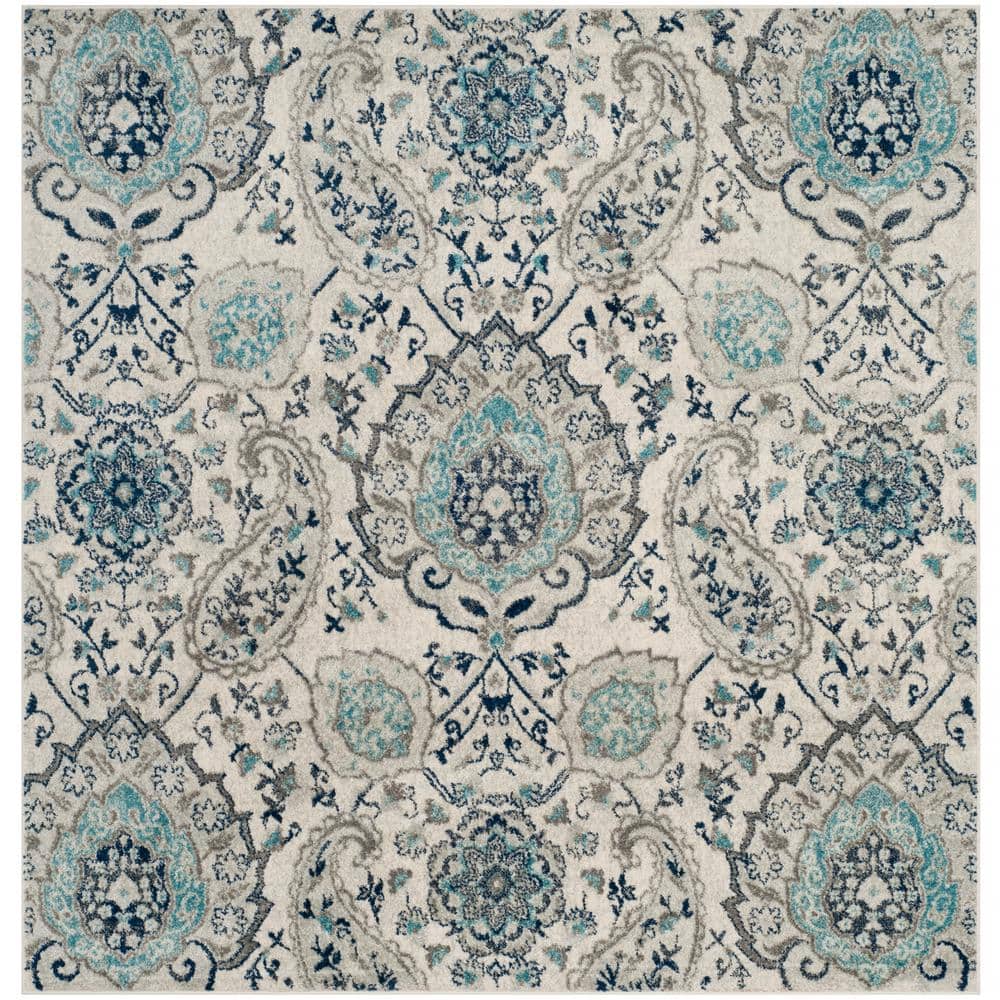 Madison Collection 10' Square Reversible Area Rug in Cream & Light Grey