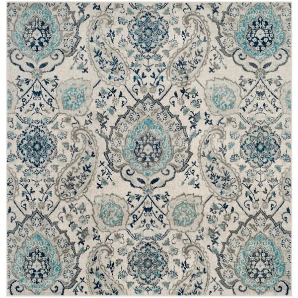 SAFAVIEH Madison Cream/Light Grey 12 ft. x 12 ft. Medallion Floral Square Area Rug