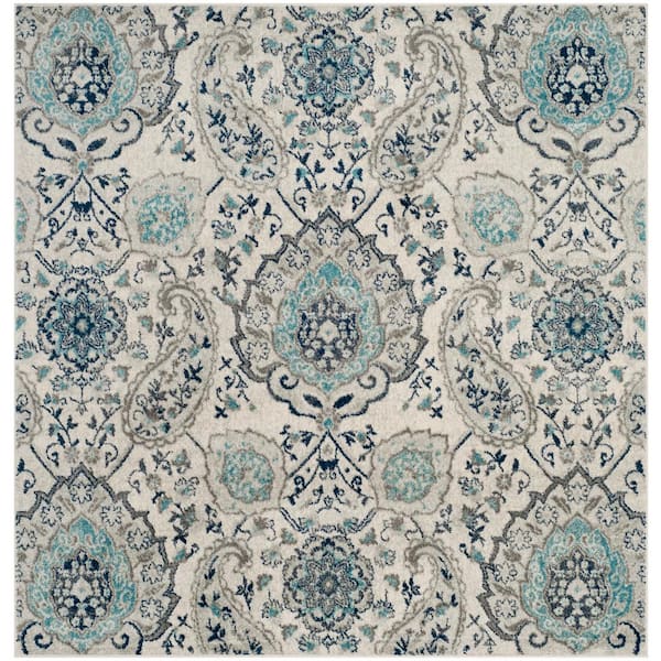 SAFAVIEH Madison Cream/Light Gray 7 ft. x 7 ft. Square Border Area Rug ...