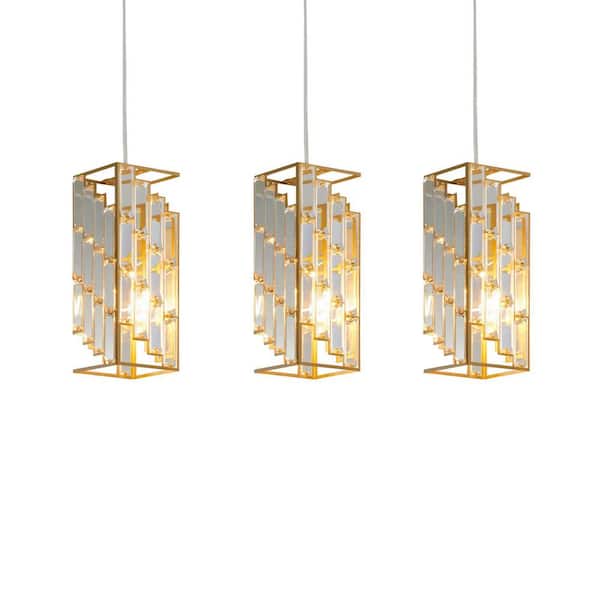 VEVETTA 4 in. 60W 1-Light Gold Crystal Pendant Light Mini with Adjustable Hanging Ceiling Height, Bulb Not Included (3 Pack)