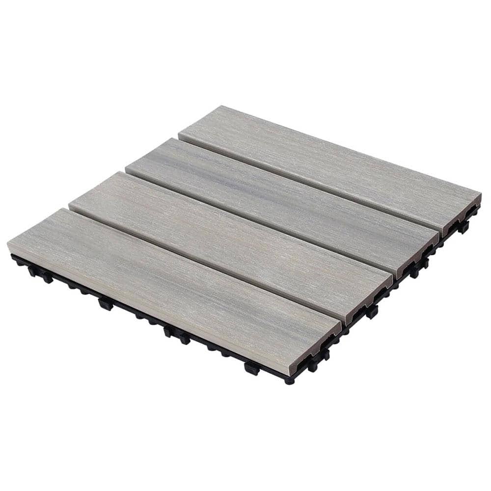 1 ft. x 1 ft. Plastic Composite Interlocking Deck Tile Set, All-Weather Easy to DIY and Maintain, Light Grey (11-Pack) price history on PriceWatchPro