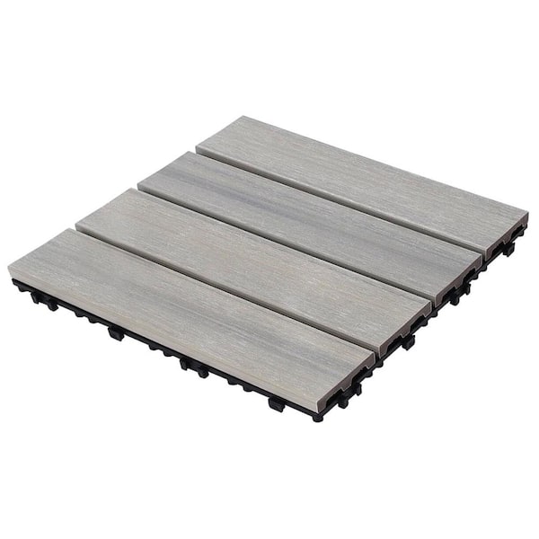 Afoxsos 1 ft. x 1 ft. Plastic Composite Interlocking Deck Tile Set, All-Weather Easy to DIY and Maintain, Light Grey (11-Pack)