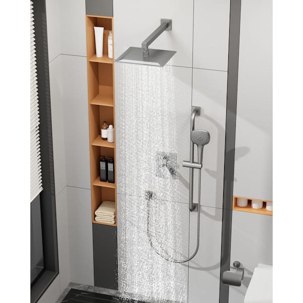 2-Spray Wall-Mounted Rain Shower System with 10 in. Shower Head, Handheld Shower, Valve in Brushed Nickel