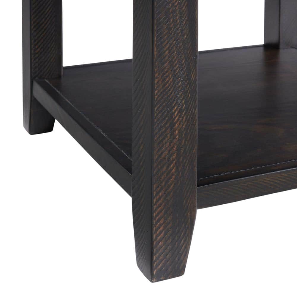 Espresso Brown Square Wood End Table with Drawer