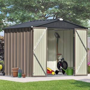 7.84 ft. W x 6 ft. D Brown Garden Shed Metal Storage Shed with Lockable Door, Vents and Foundation (48 sq. ft.)