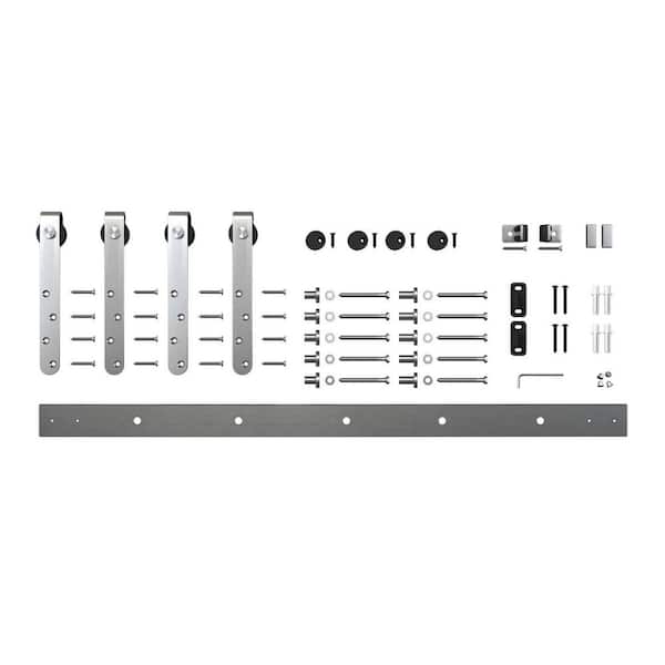 6 ft. Stainless Steel Mini Sliding Rolling Barn Door Hardware Kit for Double Furniture Wood Doors