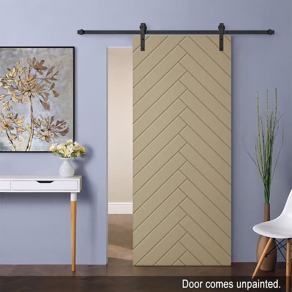 CALHOME 42 in. x 96 in. Unfinished Composite MDF Paneled Interior Sliding Barn Door with Hardware Kit