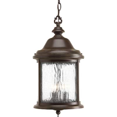 Ashmore Collection 3-Light Antique Bronze Water Seeded Glass New Traditional Outdoor Hanging Lantern Light