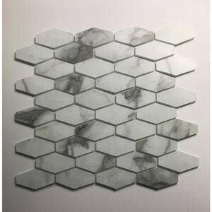 Art Deco Designs Bianco Carrara Hexagon Mosaic 12 in. x 12 in. Glass Decorative Wall Tile  (1 sq. ft.)