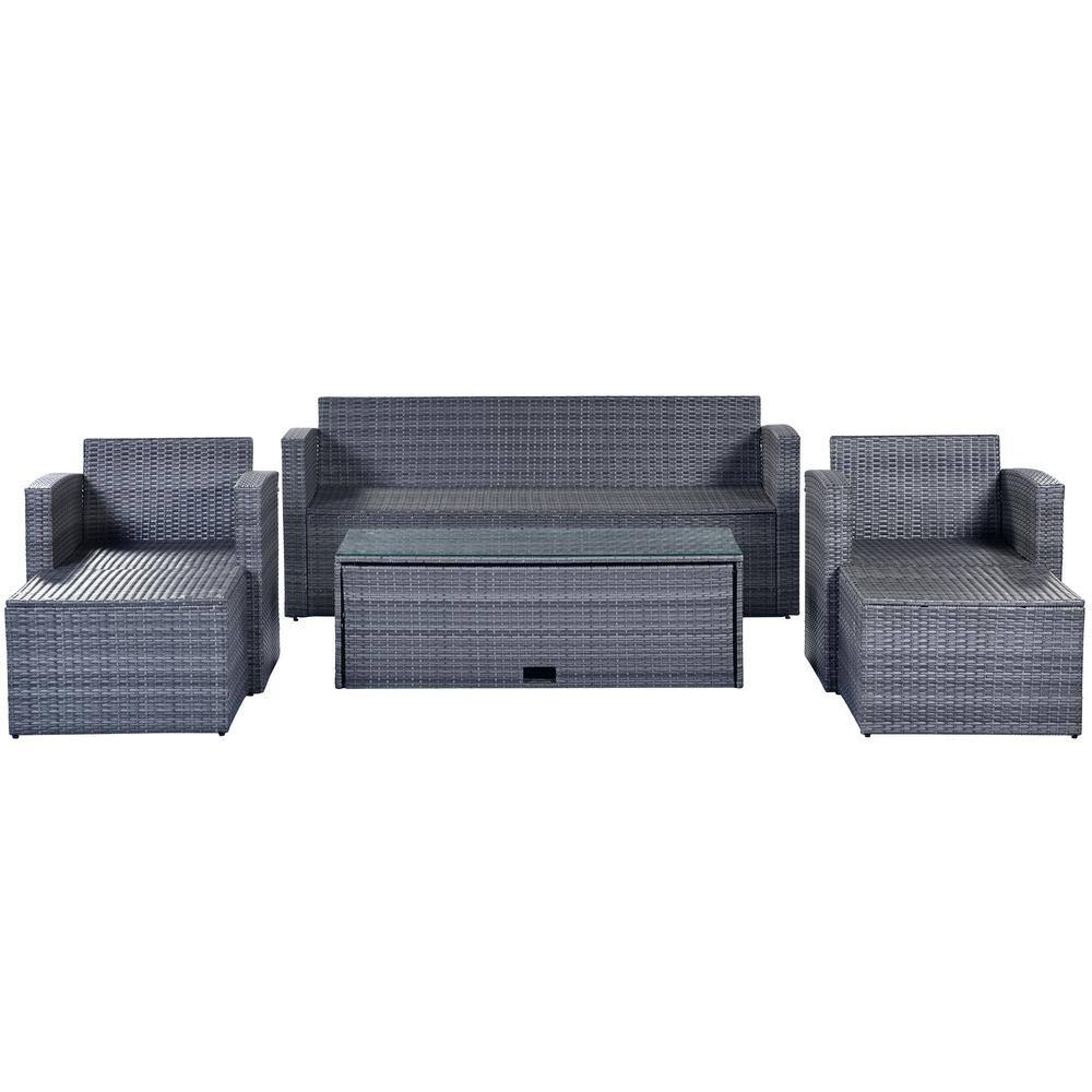 6-Piece Outdoor PE Rattan Sofa Set Patio Garden Wicker Dining and Coffee Sofa (Dark Frey Wicker, Gray Cushion) price history on PriceWatchPro