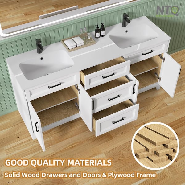 NTQ 72 in. W x 22 in. D x 34 in.H Double Sink Freestanding Bath