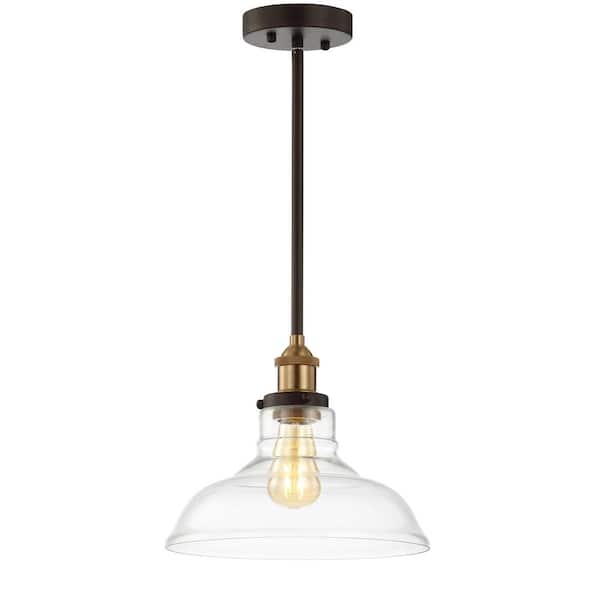 Saul 4-Watt 1-Light Clear Dark Gray/Brass Gold Pendant-Light with Glass Shade