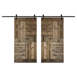 S Series 84 in. x 84 in. Aged Barrel DIY Knotty Wood Double Sliding Barn Door with Hardware Kit