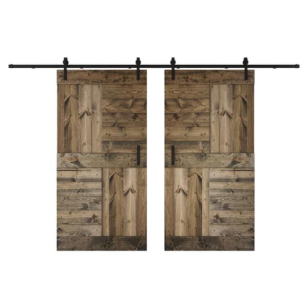 COAST SEQUOIA INC S Series 84 in. x 84 in. Aged Barrel DIY Knotty Wood Double Sliding Barn Door with Hardware Kit