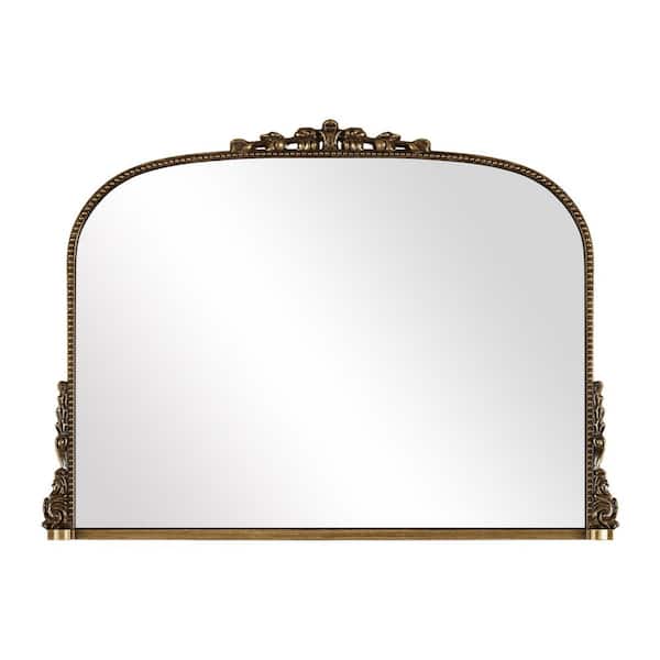 GLSLAND 36 in. W x 27 in. H Arched Decorative Antique Gold Polyurethane Frame Wall Bathroom Vanity Mirror