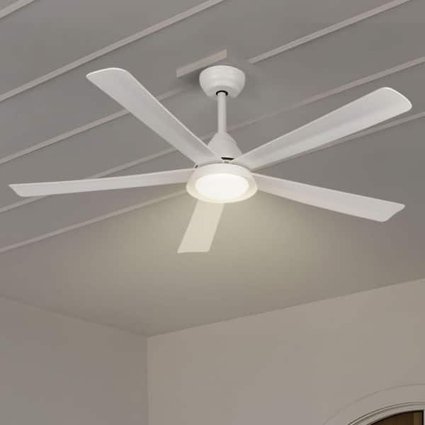 52 in. Smart Indoor Modern White Low Profile Propeller Flush Mount Ceiling Fan with Light Integrated LED with Remote