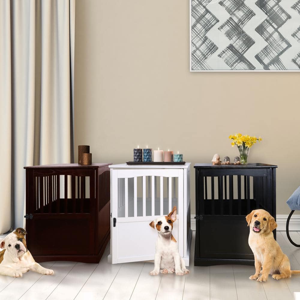 White Solid Wood Pet Crate End Table with Lockable Gate