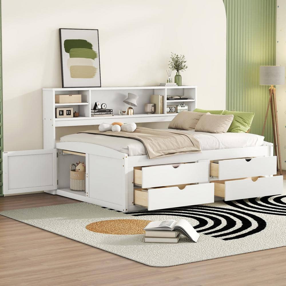 Harper & Bright Designs White Wood Frame Full Size Daybed with 2 ...