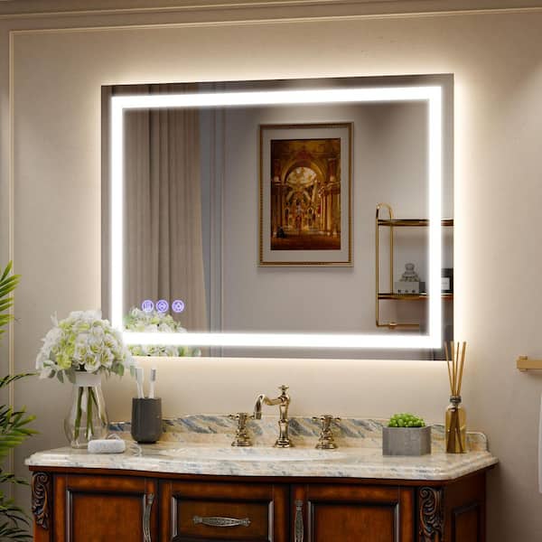 26 in. W x 38 in. H LED Light Rectangular Modern Frameless Wall Bathroom Mirror White