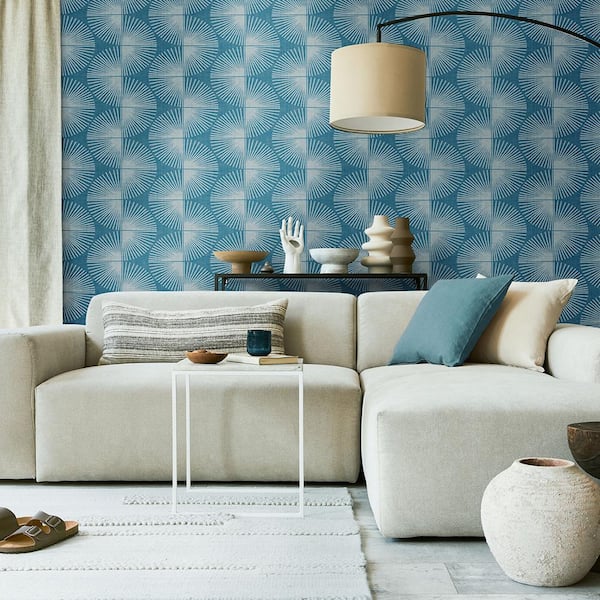 Fluted Geo Peacock Blue Peel and Stick Wallpaper