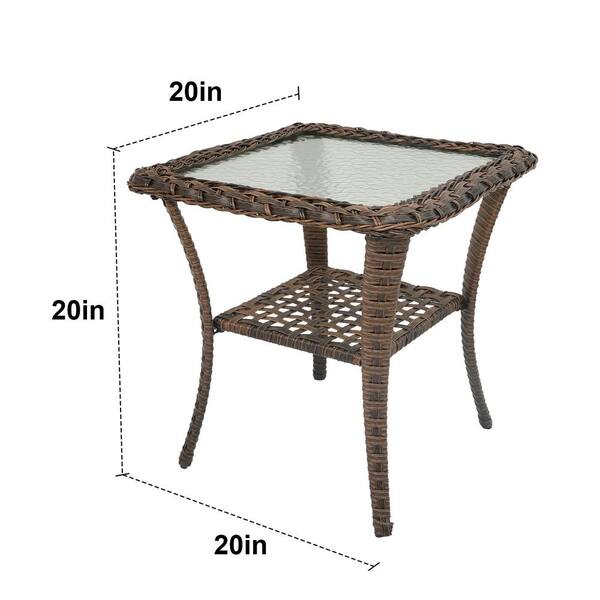 Flat Armrest Series Brown Square Wicker Outdoor Glass Side Table