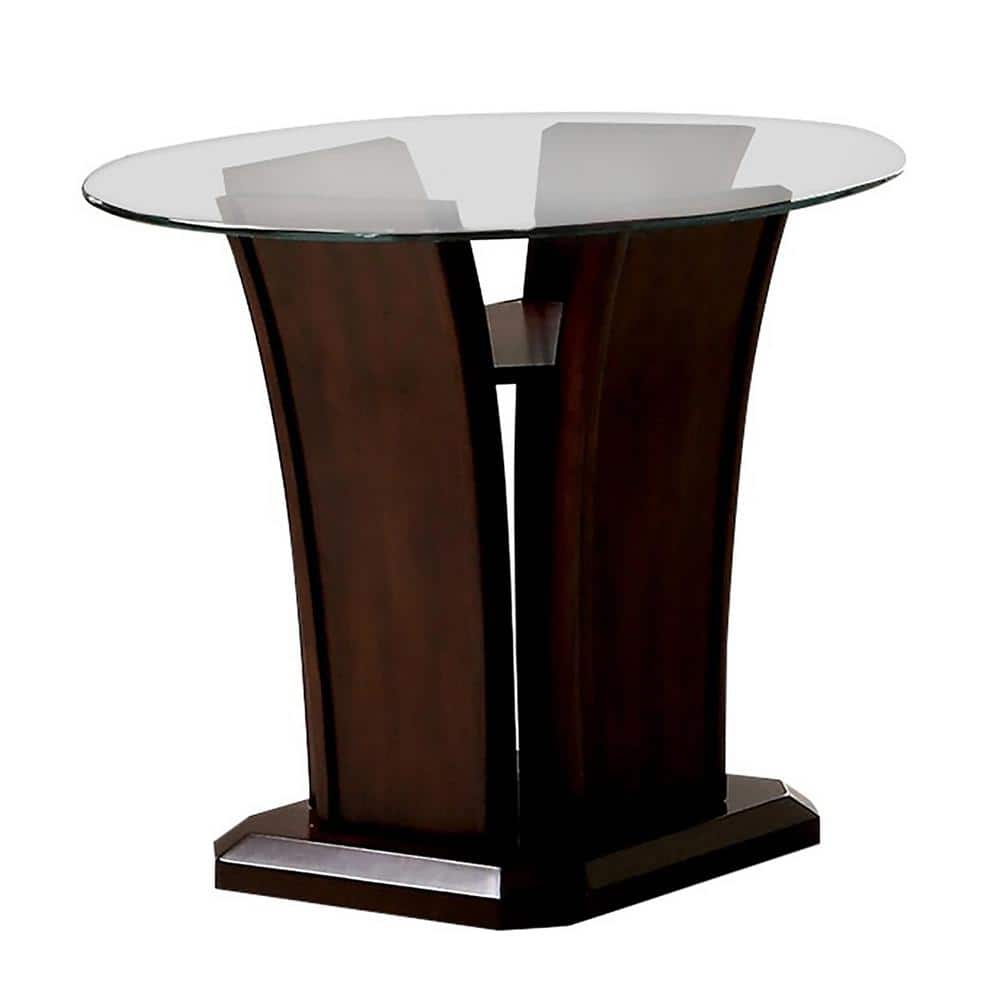 Ali 26 in. Brown Cherry Round Glass End Table