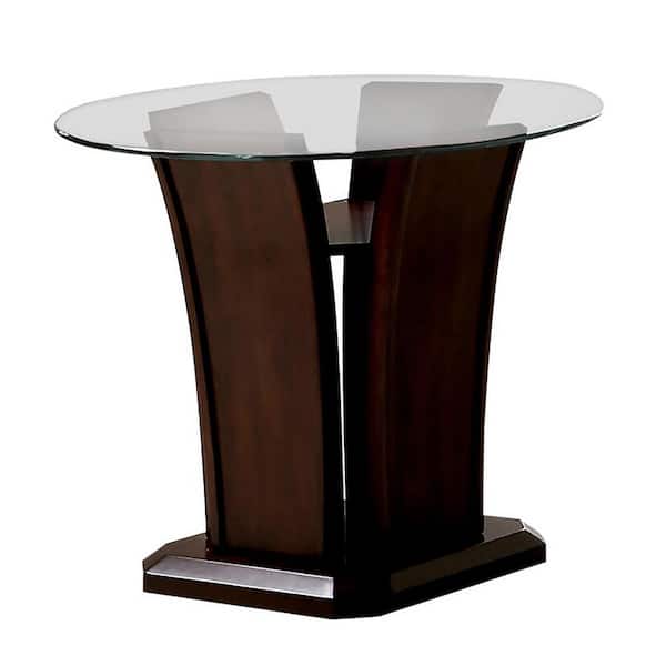 Furniture of America Ali 26 in. Brown Cherry Round Glass End Table